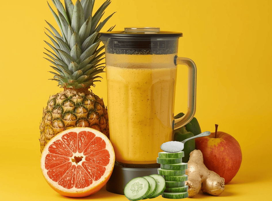 smoothie w blenderze z owocami i ogórkiem-alt