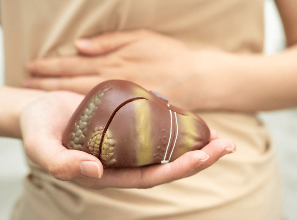 žena si drží břicho a v ruce játra stukovatená-cz-alt