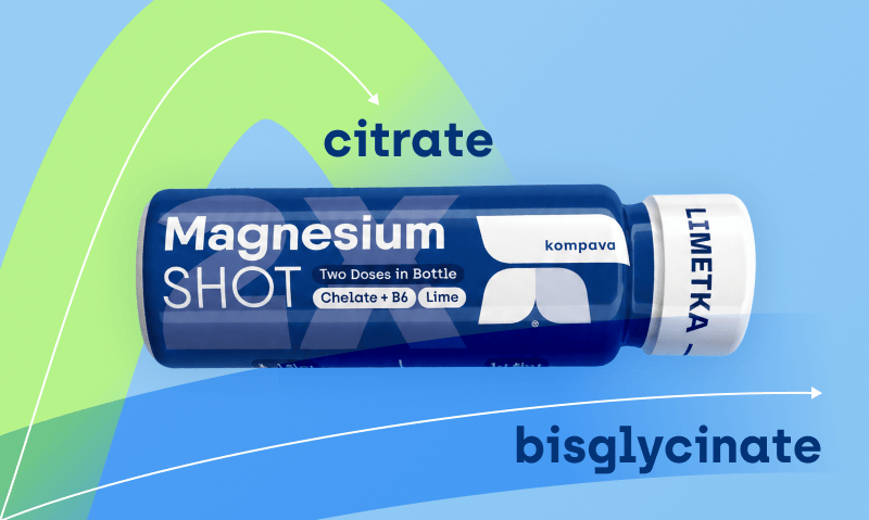 Magnesium Shot Limetka 60 ml spaja citrate a bisglycinate pre prakticke doplnenie horcika v tekutej forme KOMPAVA