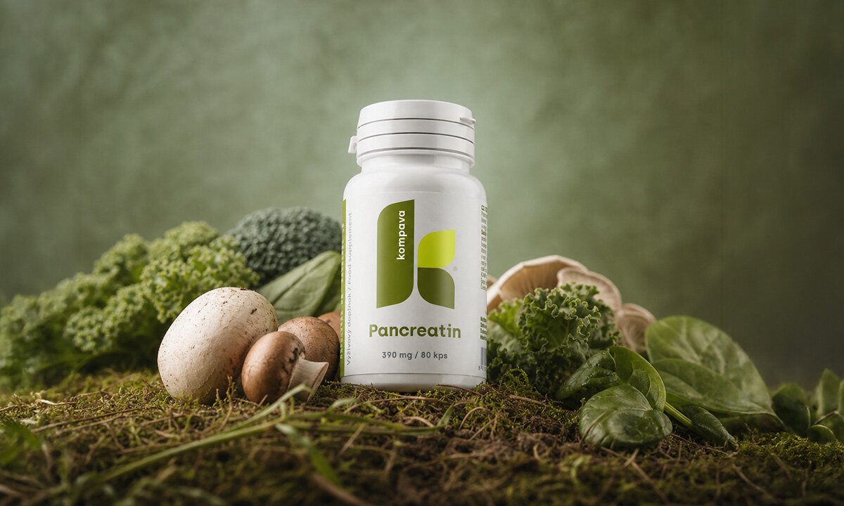 Pancreatin kapsuly 390 mg/80 kps podpora travenia a vstrebavania zivin v spojeni s prirodzenou stravou KOMPAVA