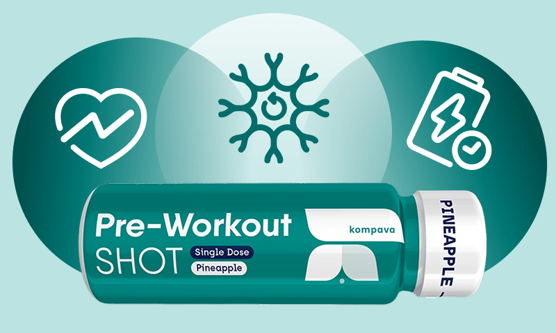Pre-Workout SHOT pineapple 60 ml from KOMPAVA synergistic effect, blood circulation support, delayed fatigue, support for nerves and recovery