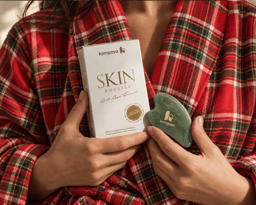 Skin Booster® edycja świąteczna – opakowanie prezentowe z kamieniem gua sha KOMPAVA