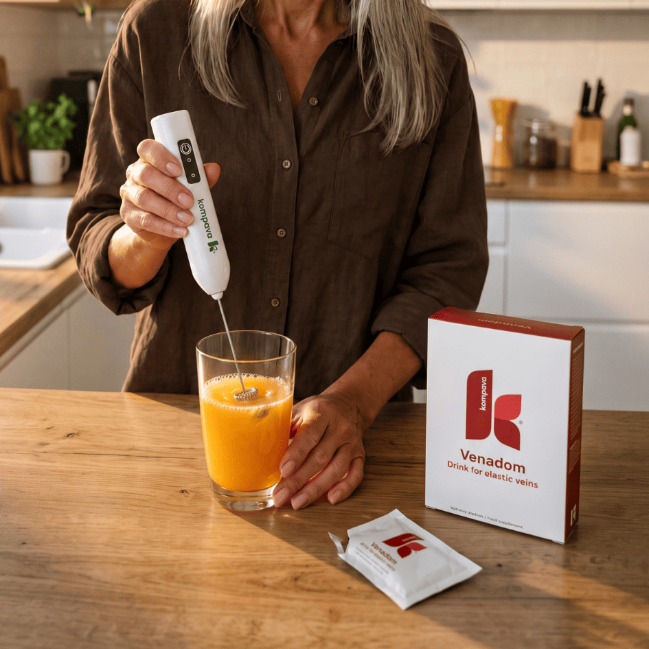 Elektrický napeňovač mlieka KOMPAVA rozmieša proteín, kolagén aj iné práškové doplnky bez hrudiek